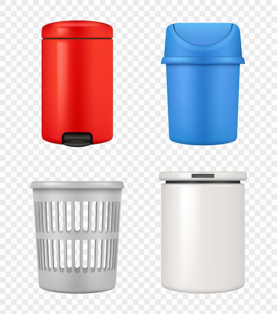 Vuilnisbak Moderne kantoorcontainers voor vuilnis decente vector realistische sjablonen