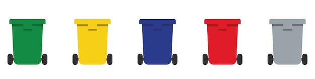 Vuilnisbakken set Kleurrijke vuilnisbakken met recyclingpictogram Afvalsorteercontainers Vector illustratie