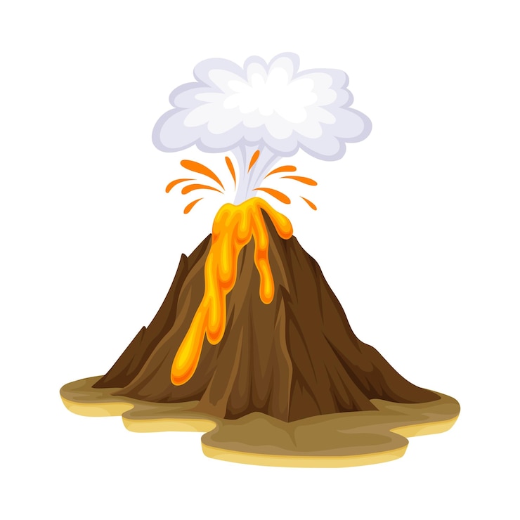 Vector vulkaanuitbarsting met vloeiende lava als illustratie van de vector van een natuurlijke ramp
