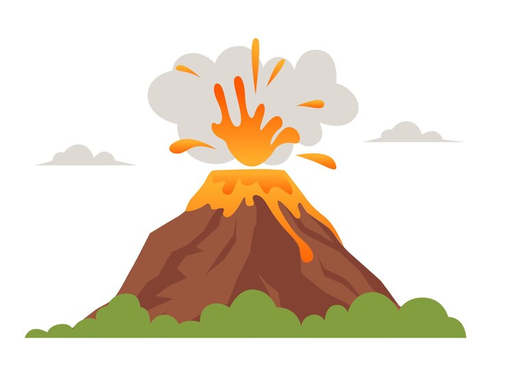 Vector vulkaanuitbarsting uitbarsting van lava heet magma vulkanische as uit bergkrater