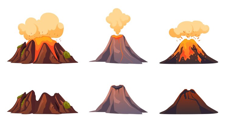 Vector vulkanrook actief vulkanisch vuur landschap concept grafisch ontwerp illustratie