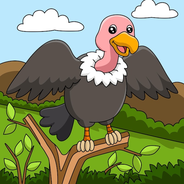 Vulture Cartoon Vector Colored Illustration
