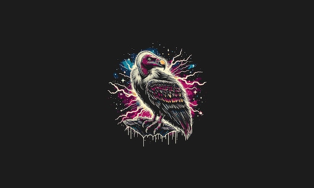 vulture flying on galaxy lightning vector artwork design