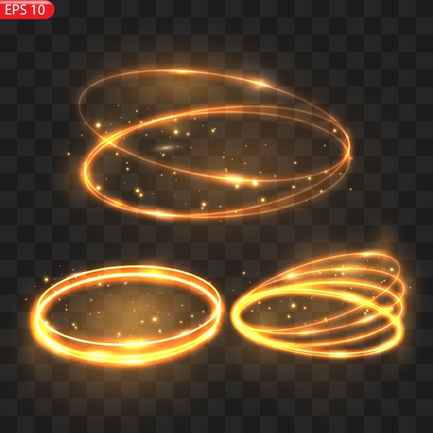 Vurige lichtcirkels gloeien effect sprankelende gouden glitter vurige cirkels sprankelende magische wervelwinden en lichtenergie