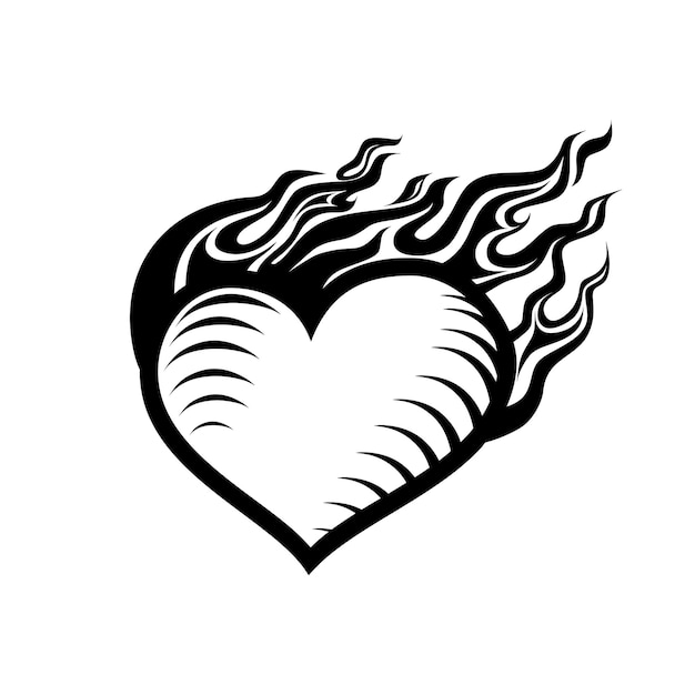 Vector vuur hart brandend hart liefde en vlam logo teken symbool geïsoleerde monochroom vectorillustratie