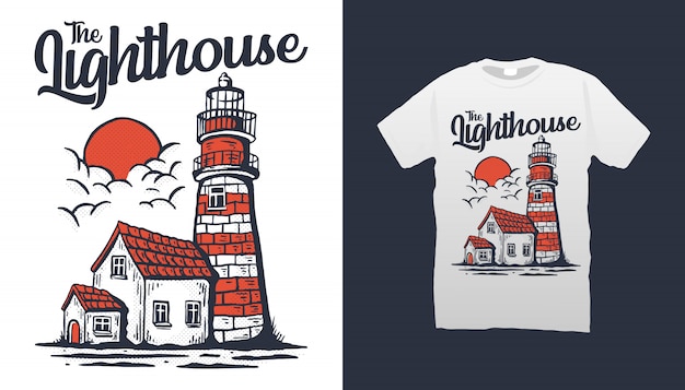 Vuurtoren illustratie tshirt design