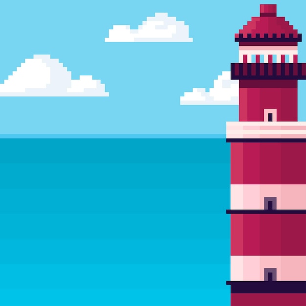 Vuurtoren in de zee pixel art vector