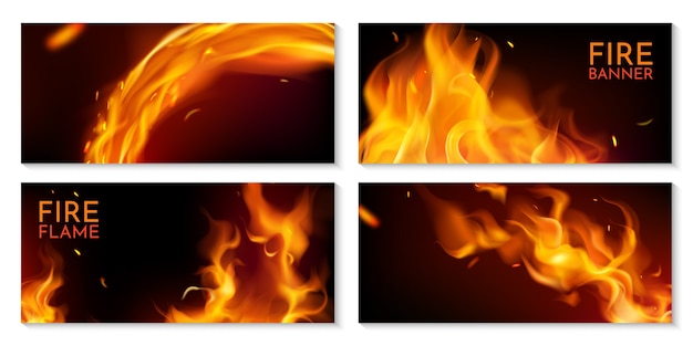 Vector vuurvlammen en effecten realistische kaarten set