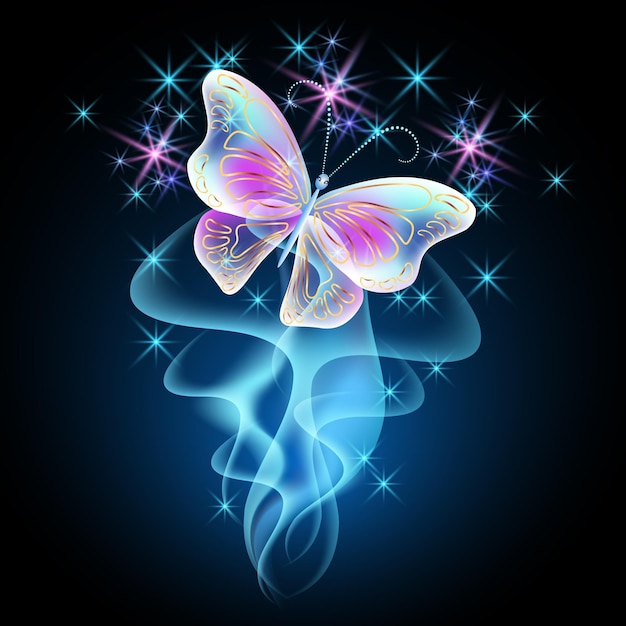 Vuurwerk en gloeiende magische vlinder