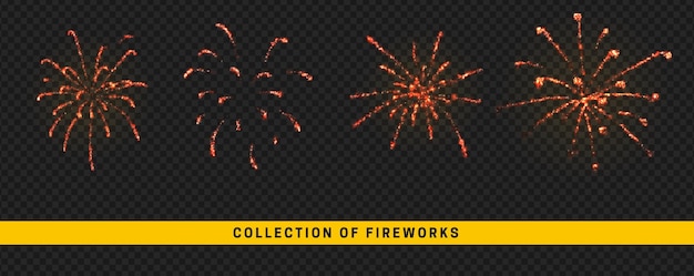 Vuurwerk lichten. Vuurwerk explosies. Set van lichteffecten realistisch ontwerp. vectorillustratie