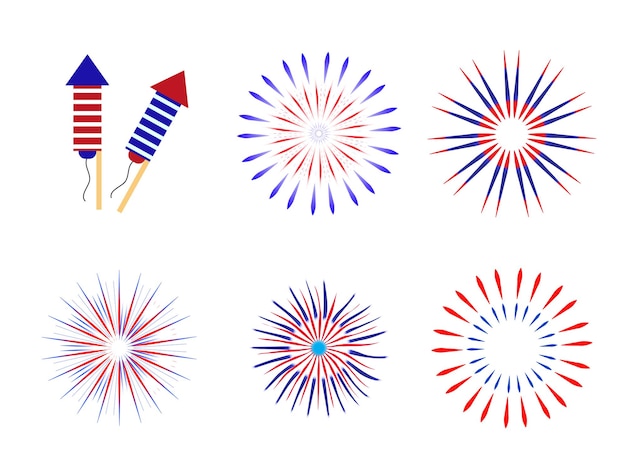 Vuurwerk salute in traditionele kleuren usa set elementen voor uw ontwerp america's independence day 4 juli concept vector illustratie