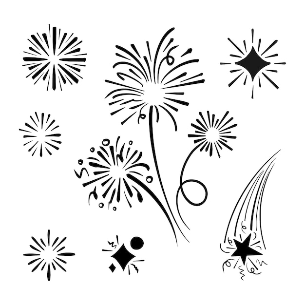 Vuurwerk starburst hand getekende vectorillustratie