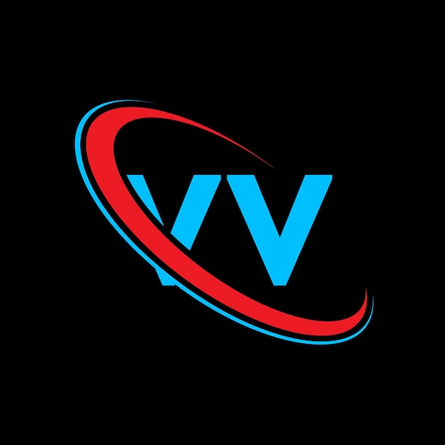 VV 로고 디자인: VV의 첫 번째 글자, 연결된 원, 대문자 모노그램 로고, 빨간색과 파란색 VV로고