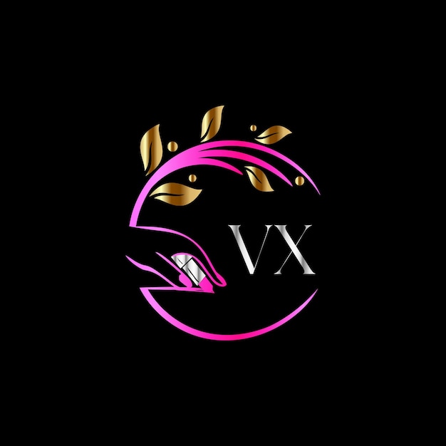 VX eerste logo, nagels, Luxury Cosmetics Spa Beauty vector sjabloon