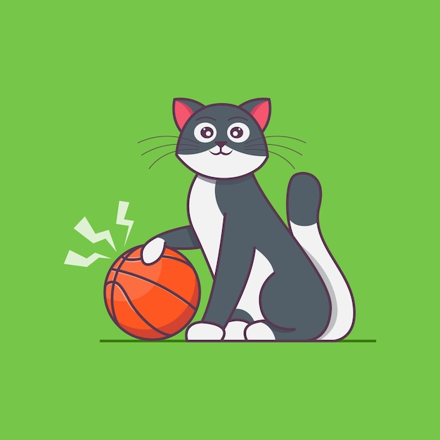 バレーボールを保持している灰色の猫のvzvavavvectorイラスト