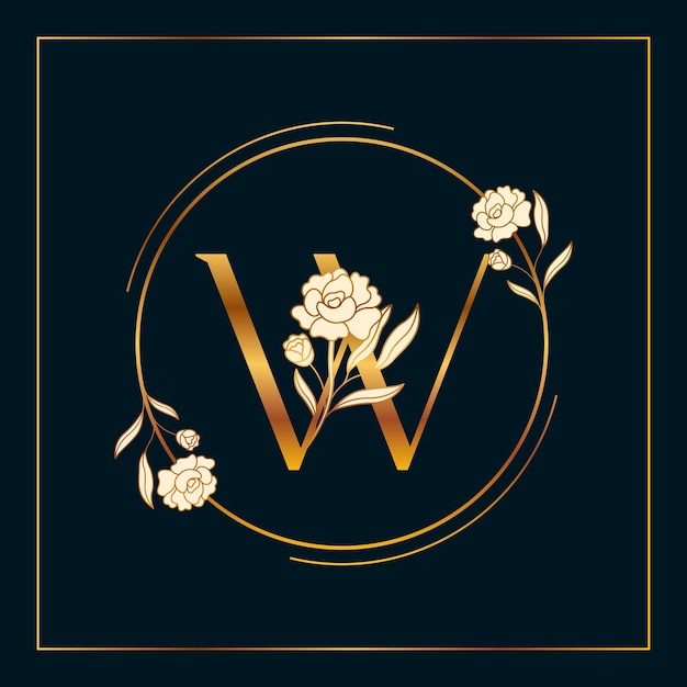 Vettore w golden elegante logo floreale design