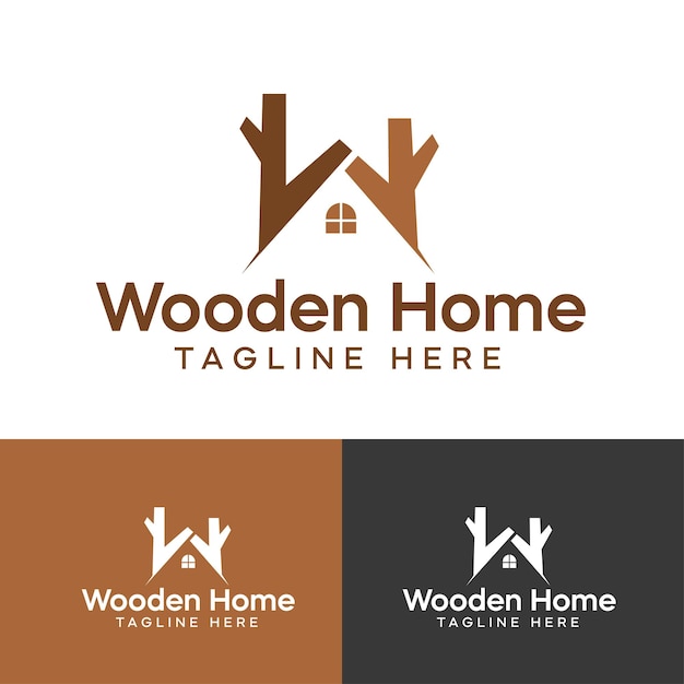 w houten huis logo-ontwerp