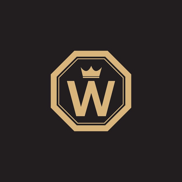 W initial letter logo design with crown icon in hexagonal shape vector eps