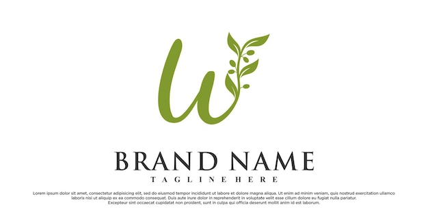 W quest'ultimo design del logo con la bellezza della natura vettore premium