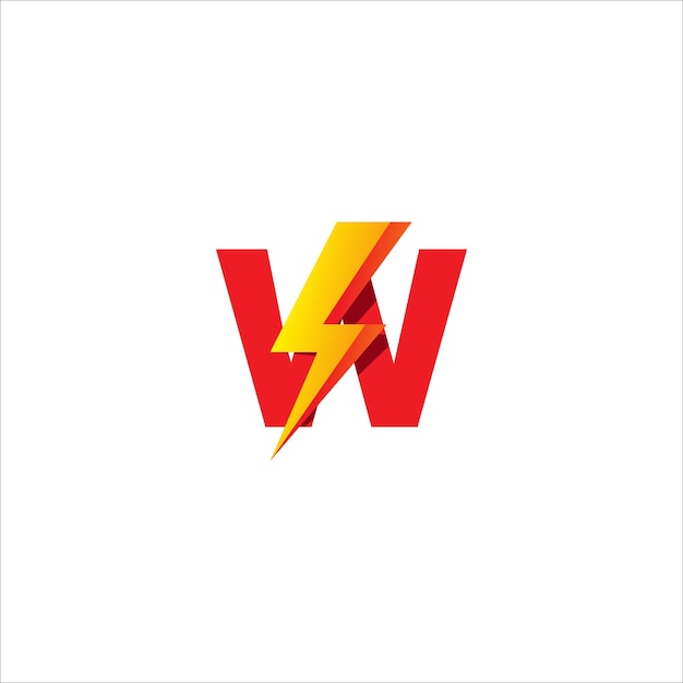 W Letter Initial Logo Design Template Alphabet with Thunder Shape Logo Concept Isolated On White Background Hot Red and Yellow Orange Gradation Color Theme