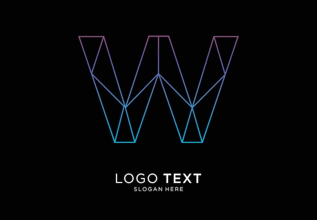 Vector w letter logo irregular lines gradient color technology