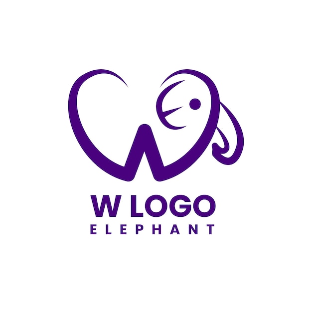 象のプレミアムベクトルとw文字のロゴ