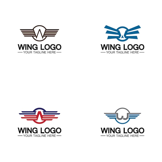 翼のロゴ デザインの組み合わせ w 文字と翼の W 文字