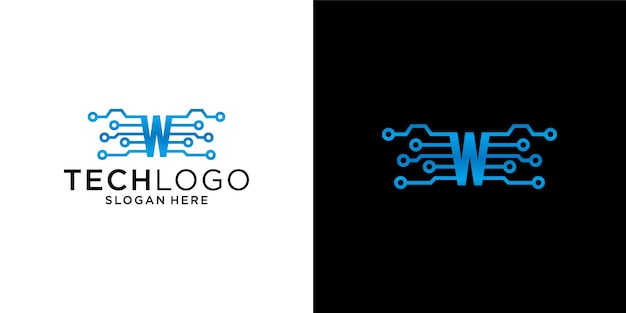 W logo technology design template