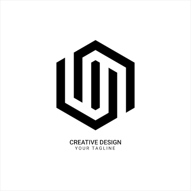 WM 文字六角形ネガティブ スペース ライン アート パターン デザイン ロゴ