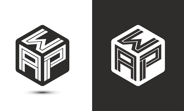 w a p letter logo design with illustrator cube logo vector logo modern alphabet font overlap style Premium Business logo icon White color on black background