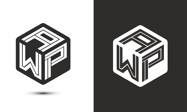 a w p letter logo design with illustrator cube logo vector logo modern alphabet font overlap style Premium Business logo icon White color on black background