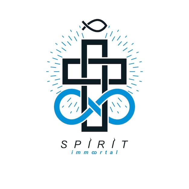 Waar oneindig christelijk geloof in God, vector creatief symboolontwerp, gecombineerd met oneindige eeuwige lus en christelijk kruis, vectorlogo of teken.