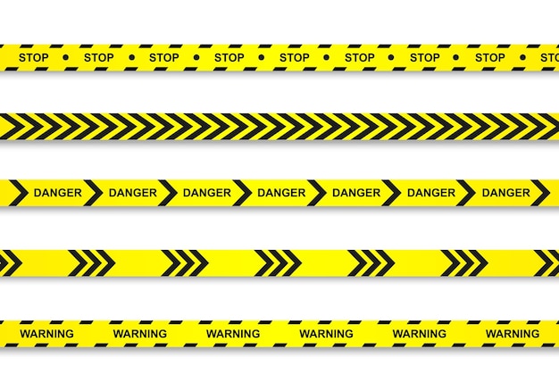 Waarschuwing, gevaar gekruiste banden. Politie en misdaad lijnen. Let op tape. Naadloze afzetlint. Vector.