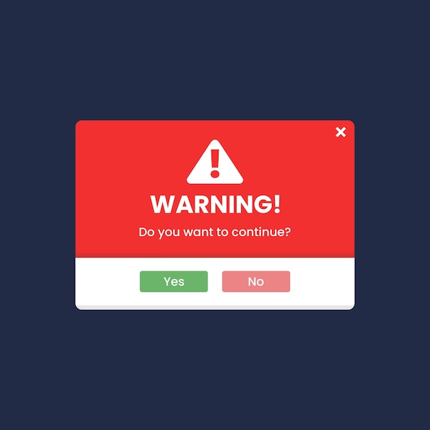 Waarschuwing pop-up sjabloon ontwerp met platte vector ontwerp