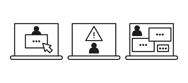 Waarschuwingsbord op computerzwendel van het pictogram van de hackerlijn. Gevaar voor het stelen van persoonlijke informatie