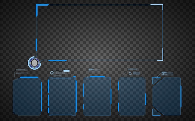 Waarschuwingsframe. abstracte tech set van transparant frame op moderne hud-stijlachtergrond.