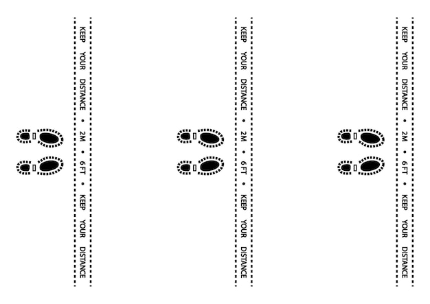 Vector waarschuwingstape voor sociale afstand. waarschuwingslint. waarschuwing coronavirus quarantaine zwarte strepen. social distancing vloermarkering veiligheidsstreep. afstand in wachtrij 2 meter of 6 voet instructie. vector