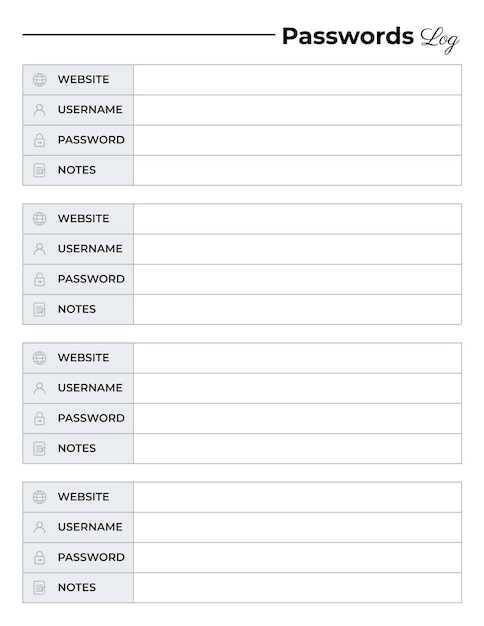 Wachtwoord log tracker vel papier