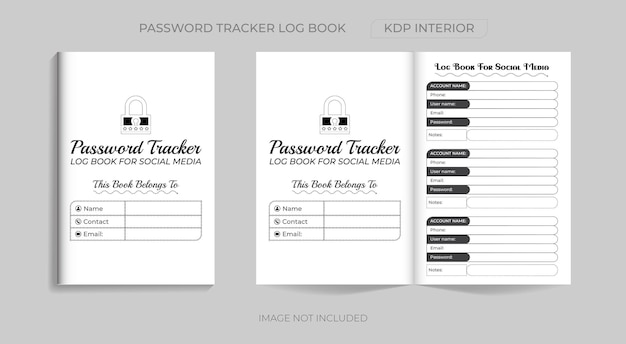 Wachtwoord tracker logboek kdp interieur print sjabloon