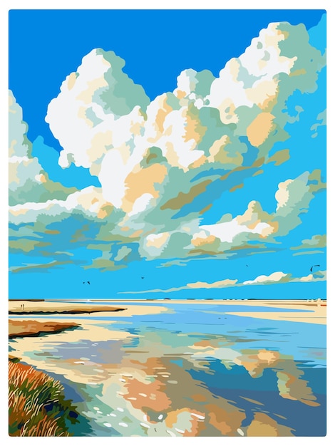 wadden sea netherlands vintage travel poster wall art print souvenir postcard portrait illustration