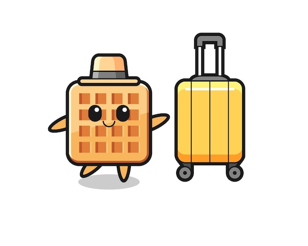 Wafel cartoon afbeelding met bagage op vakantie, schattig design