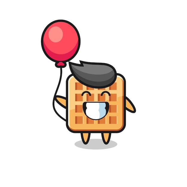 Wafel mascotte illustratie speelt ballon, schattig ontwerp