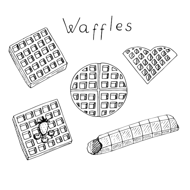 Wafels instellen vectorillustratie, hand tekenen doodles