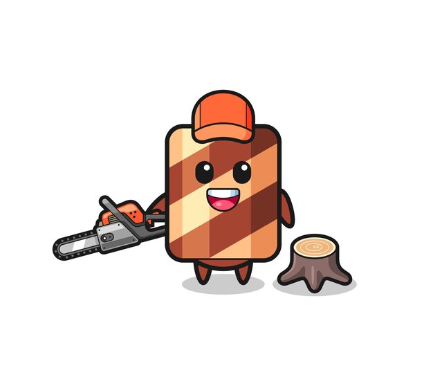 Wafer roll lumberjack character holding a chainsaw