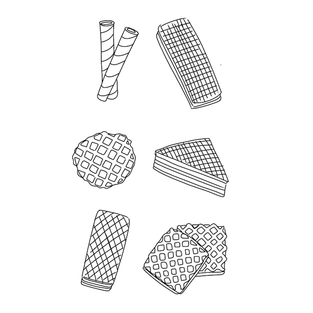 Vector wafer wafle hand drawn doodle illustrations vector set