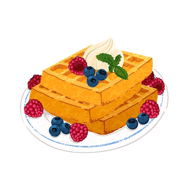 Waffels op een bord Kleurrijke illustratie