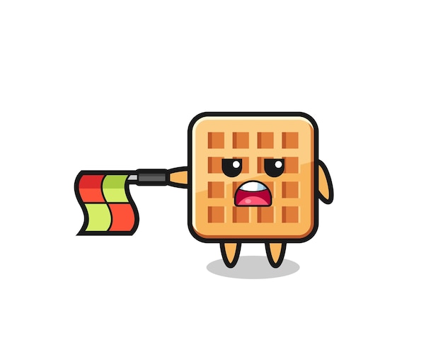 Vector waffle character as line judge hold the flag straight horizontally