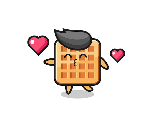 Vector waffle character cartoon with kissing gesture , cute design