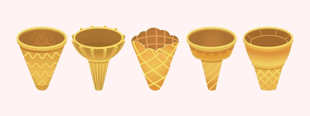 Vector waffle cone elements for creating your own ice cream summer sundae concept