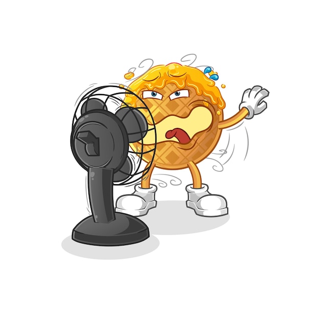 The waffle in front of the fan character. cartoon mascot vector